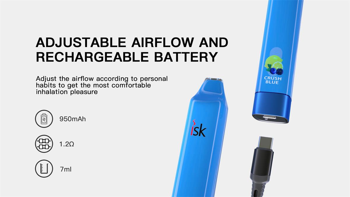 ISK013 pod dùng 1 lần 3000 hơi với luồng không khí có thể điều chỉnh và pin có thể sạc lại